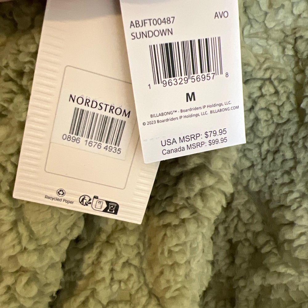 Billabong Sundown Faux Fur Sherpa Jacket Avocado Green NWT Size M Nordstrom - Picture 6 of 11